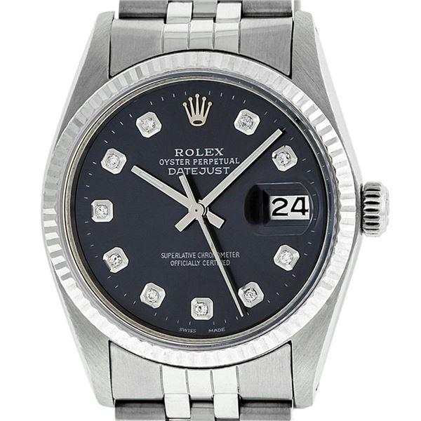 Rolex Men's Stainless Steel Black Diamond Oyster Perpetual Datejust Wristwatch