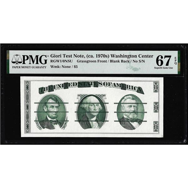 Circa 1970's Washington Center Giori Test Note PMG Superb Gem Uncirculated 67EPQ