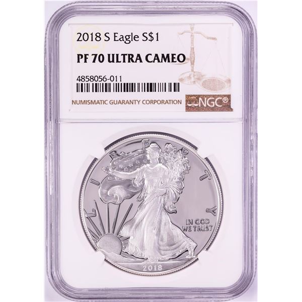 2018-S $1 Proof American Silver Eagle Coin NGC PF70 Ultra Cameo