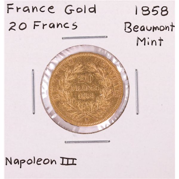 1858 Beaumont Mint France 20 Francs Gold Coin