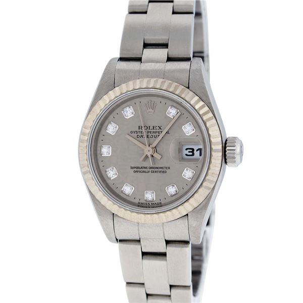 Rolex Ladies Stainless Steel Slate Grey Jubilee Diamond Datejust Wristwatch