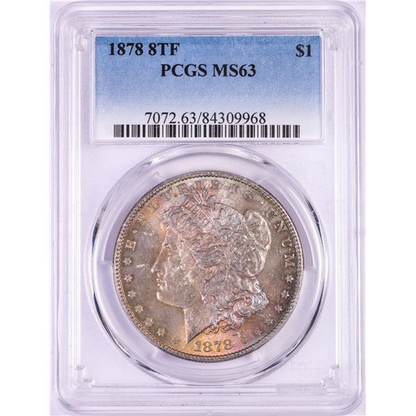 1878 8TF $1 Morgan Silver Dollar Coin PCGS MS63 Nice Toning