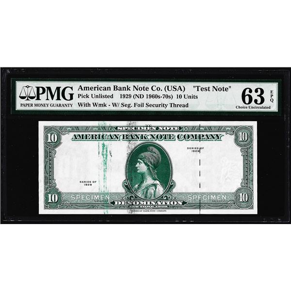 1929 10 Unit American Bank Note Co. "Test Note" PMG Choice Uncirculated 63EPQ