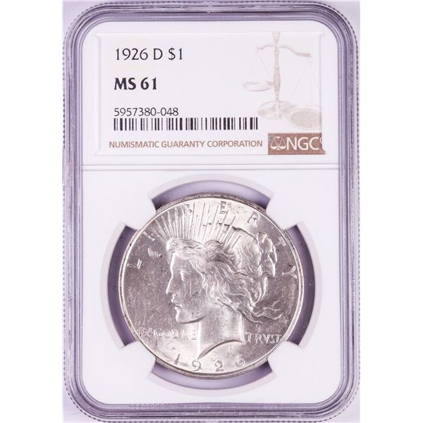1926-D $1 Peace Silver Dollar Coin NGC MS61