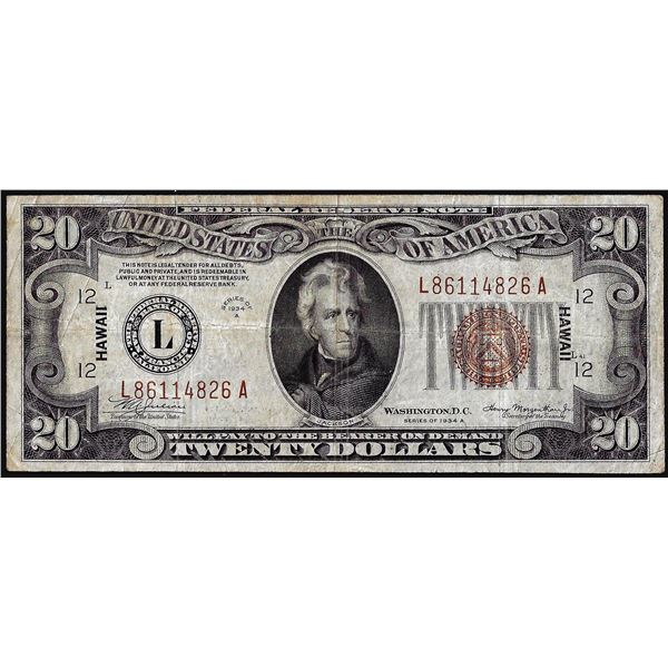 1934A $20 Hawaii WWII Emergency Issue Federal Reserve Note
