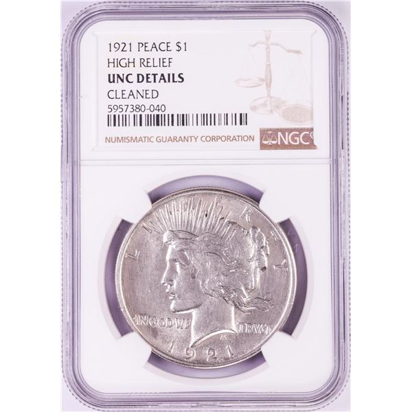 1921 High Relief $1 Peace Silver Dollar Coin NGC Unc Details