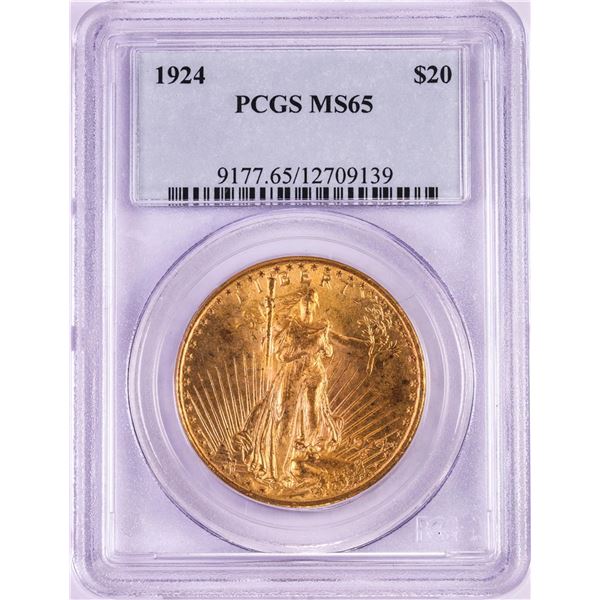 1924 $20 St. Gaudens Double Eagle Gold Coin PCGS MS65