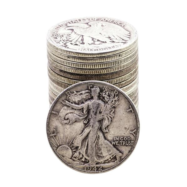 Roll of (20) Assorted Date Walking Liberty Half Dollar Coins Circulated