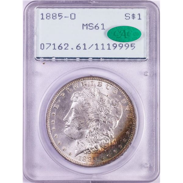 1885-O $1 Morgan Silver Dollar Coin PCGS MS61 CAC Nice Toning Rattler Holder