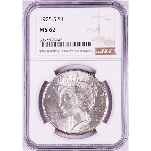 1925-S $1 Peace Silver Dollar Coin NGC MS62