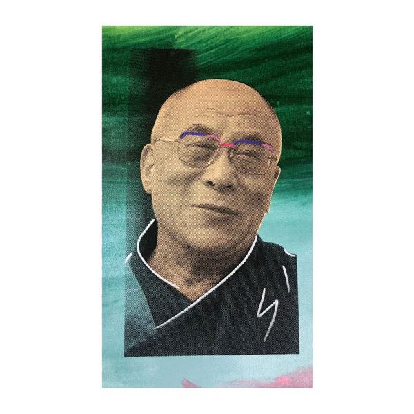 Steve Kaufman (1960-2010) "Dali Lama" Original Mixed Media On Canvas