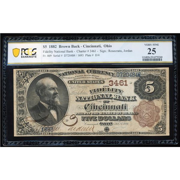 1882 $50 Brown Back Cincinnati, OH CH# 3461 National Currency Note PCGS Very Fine 25