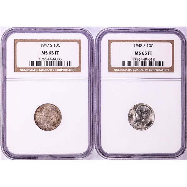 Lot of 1947-S & 1948-S Roosevelt Dime Coin NGC MS65FT