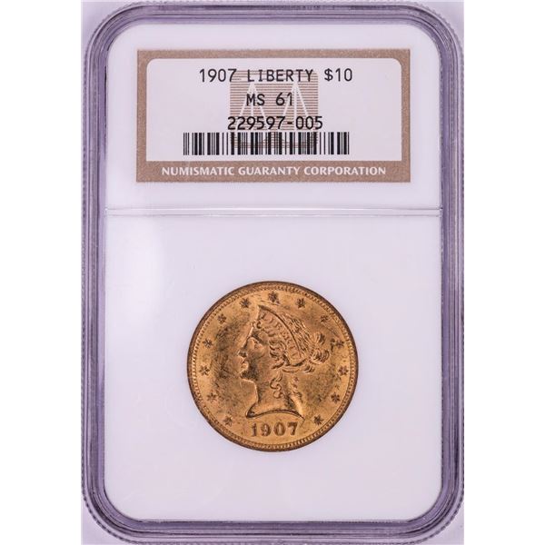 1907 $10 Liberty Head Eagle Gold Coin NGC MS61