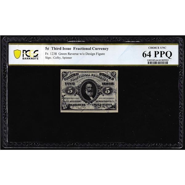 1863 Third Issue Five Cents Fractional Note Fr.1238 PCGS Choice Uncirculated 64PPQ
