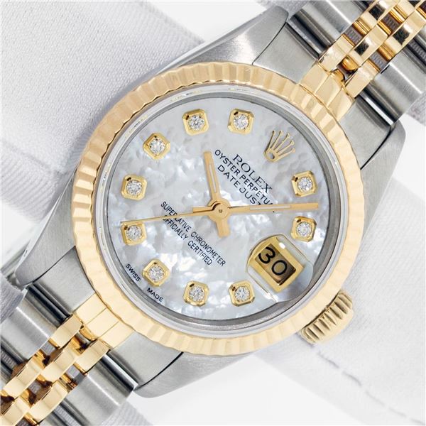 Rolex Ladies Two Tone MOP Diamond Datejust Wristwatch With Rolex Box