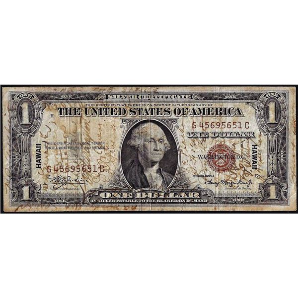 Short Snorter 1935A $1 Hawaii WWII Emergency Issue Silver Certificate Note