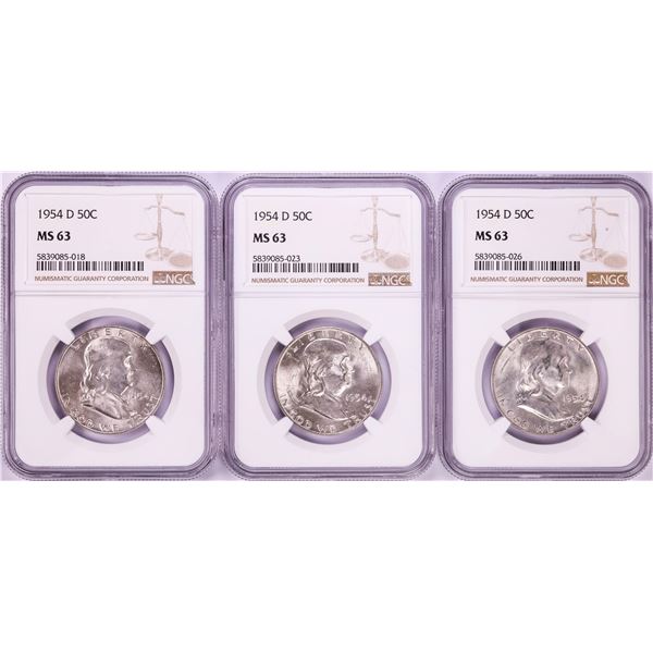 Lot of (3) 1954-D Franklin Half Dollar Coins NGC MS63