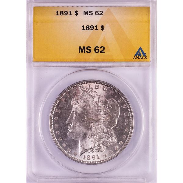 1891 $1 Morgan Silver Dollar Coin ANACS MS62