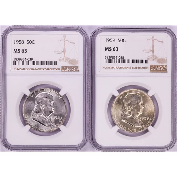 Lot of 1958-1959 Franklin Half Dollar Coins NGC MS63
