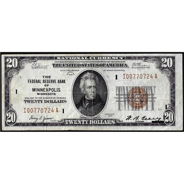 1929 $20 Federal Reserve Note Minneapolis