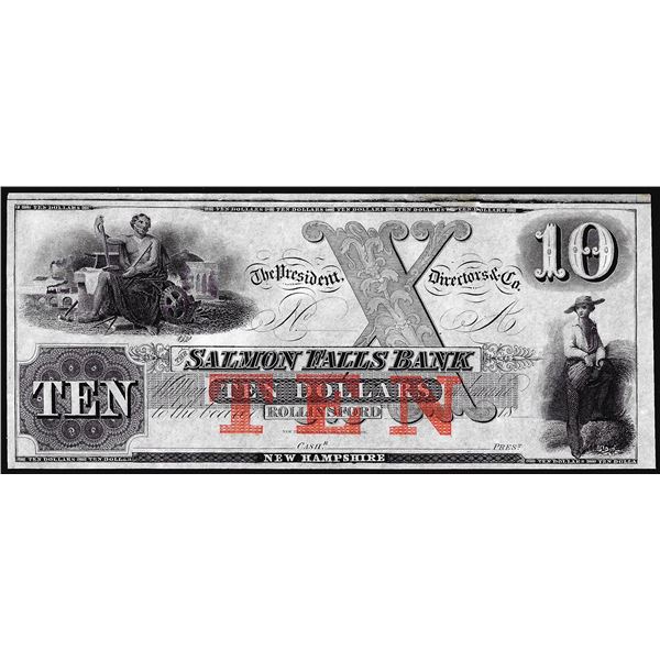 1800's $10 The Salmon Falls Bank Rollinsford New Hampshire Obsolete Note