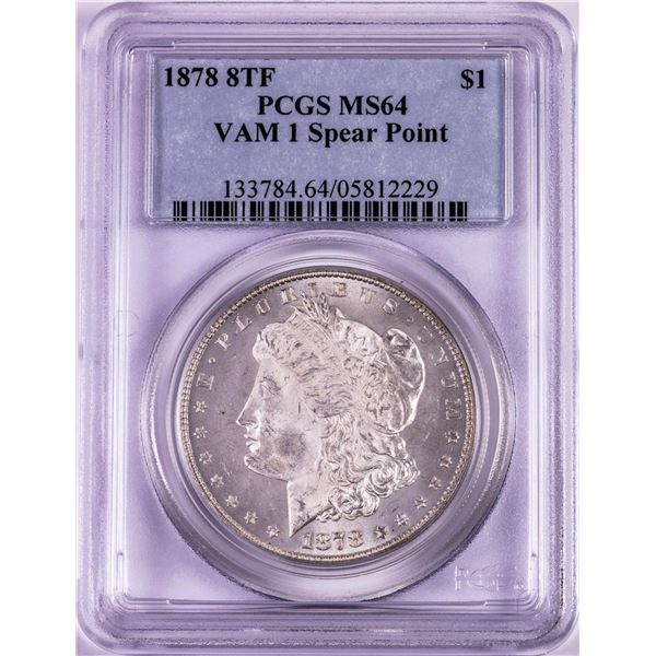 1878 8TF VAM-1 Spear Point $1 Morgan Silver Dollar Coin PCGS MS64