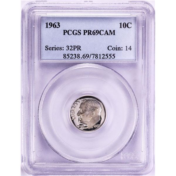 1963 Proof Roosevelt Dime Coin PCGS PR69CAM