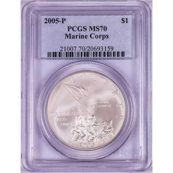 2005-P $1 Marine Corps Commemorative Silver Dollar Coin PCGS MS70