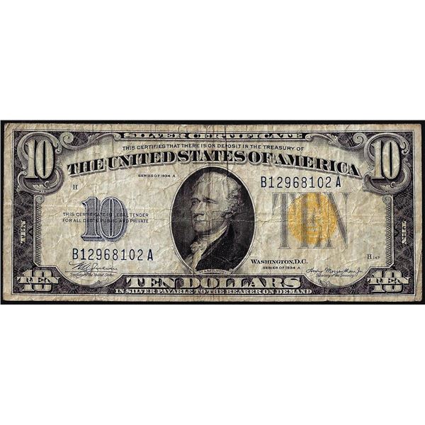 1934A $10 North Africa WWII Emergency Issue Silver Certificate Note
