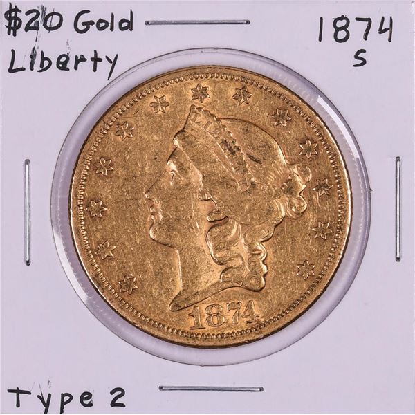 1874-S Type 2 $20 Liberty Head Double Eagle Gold Coin