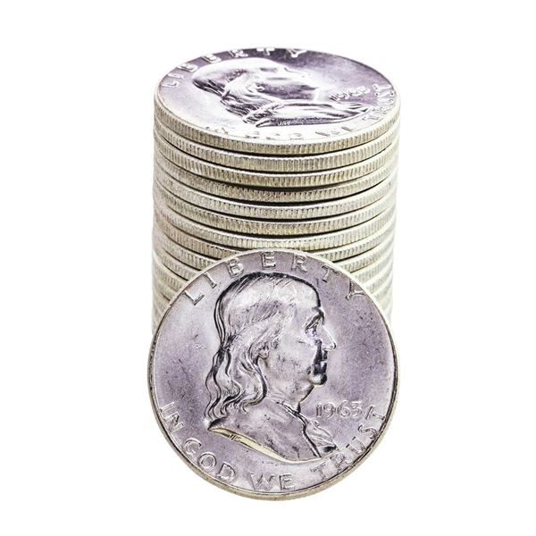 Roll of (20) Brilliant Uncirculated 1963 Franklin Half Dollar Coins