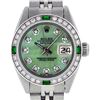 Image 1 : Rolex Ladies Stainless Steel Green Mother of Pearl Diamond Datejust Watch