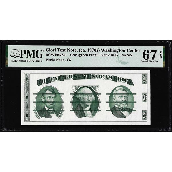 Circa 1970's Washington Center Giori Test Note PMG Superb Gem Uncirculated 67EPQ