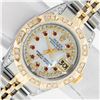Image 8 : Rolex Ladies Two Tone Steel & Gold MOP Ruby & Diamond Datejust Watch With Rolex Box