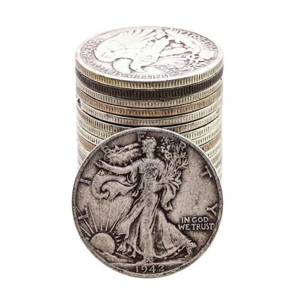 Roll of (20) Assorted Date Walking Liberty Half Dollar Coins Circulated