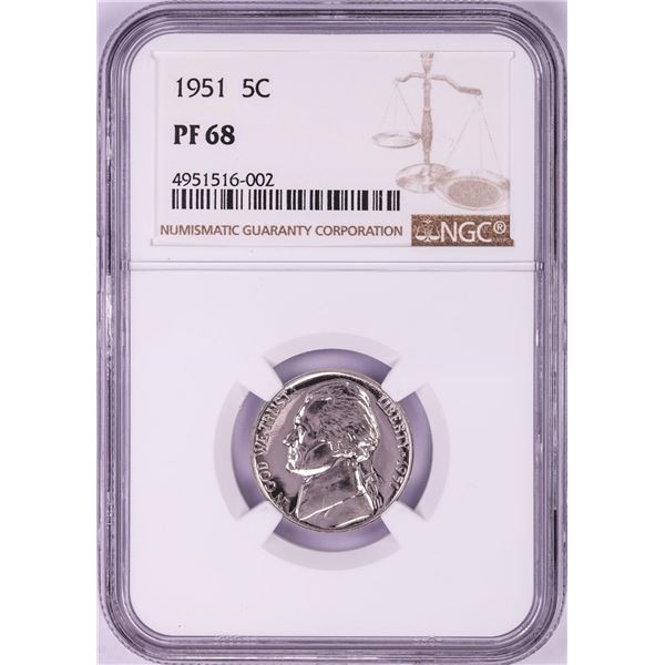 1951 Proof Jefferson Nickel Coin NGC PF68