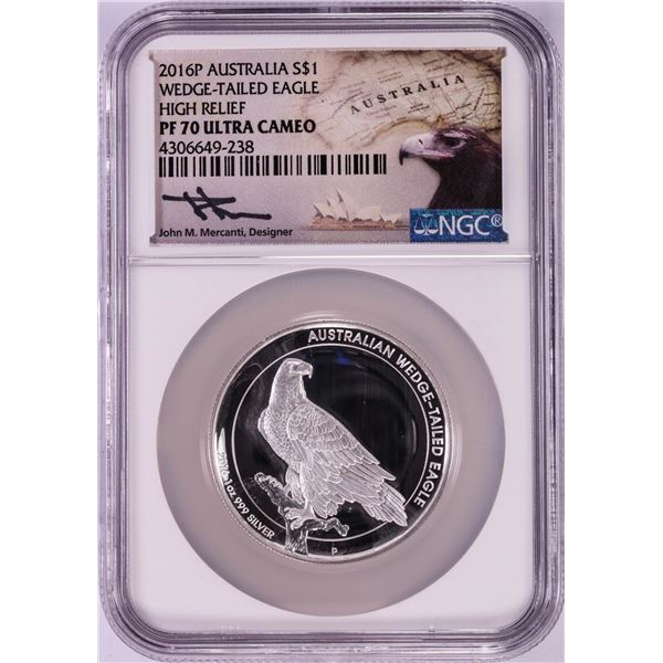 2016P High Relief $1 Australian Eagle Silver Coin NGC PF70 Ultra Cameo Mercanti Signed