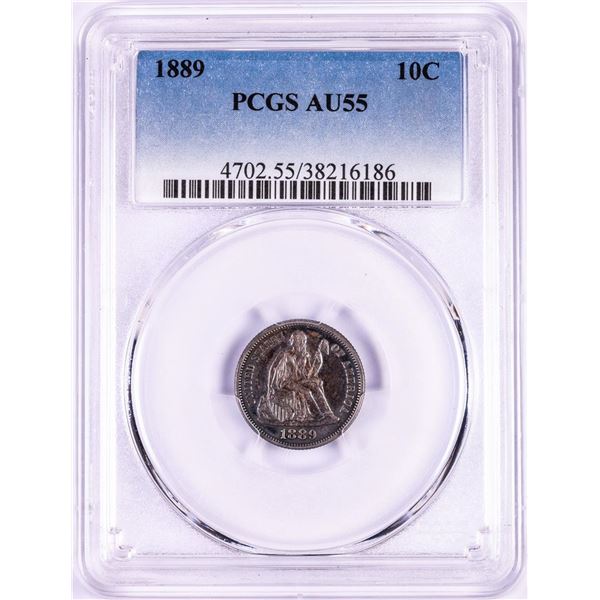 1889 Seated Liberty Dime Coin PCGS AU55