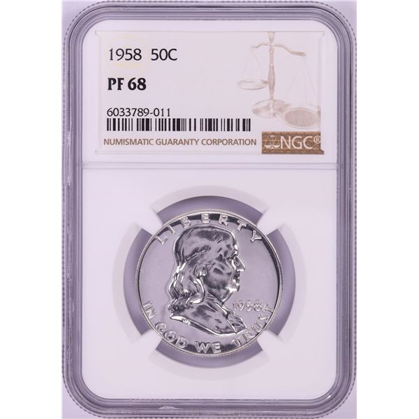 1958 Proof Franklin Half Dollar Coin NGC PF68