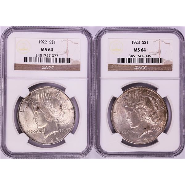 Lot of 1922-1923 $1 Peace Silver Dollar Coins NGC MS64