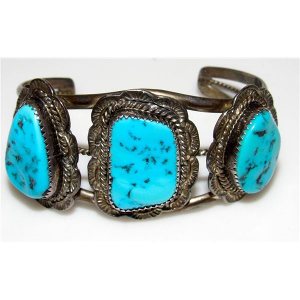 Old Pawn Navajo Turquoise Cuff Bracelet Sterling Silver