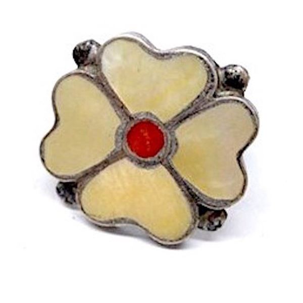 Old Pawn Zuni Ring Size 5 MOP Coral Sterling Silver