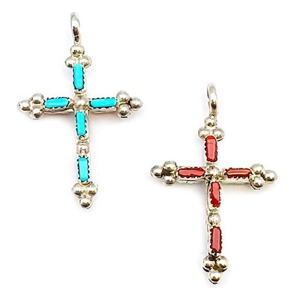 Zuni Turquoise Coral Reversible Cross