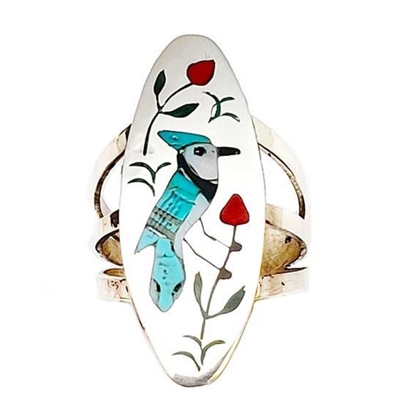 Zuni Sammy Esther Guarding Blue Jay Ring Size 6.5
