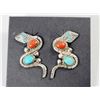 Image 1 : Vintage Zuni Snake Earrings Sterling Turquoise Coral