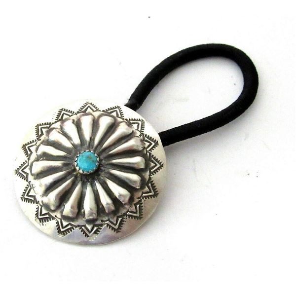 Navajo Concho Hair Tie Sterling Silver Turquoise Native