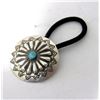 Image 2 : Navajo Concho Hair Tie Sterling Silver Turquoise Native