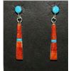Image 1 : Navajo Turquoise Red Spiny Dangle Earrings Silver