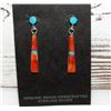 Image 2 : Navajo Turquoise Red Spiny Dangle Earrings Silver